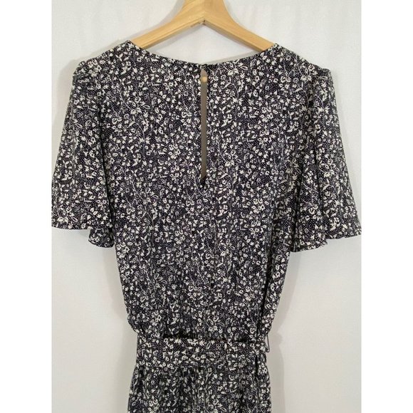 1.STATE Floral Flutter Sleeve Tie Waist Jumpsuit In Rich Black and White M - Picture 7 of 12